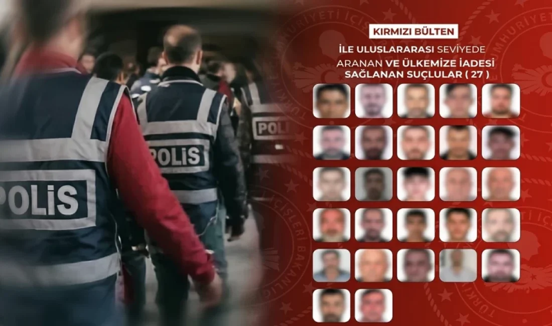 İçişleri Bakanlığı, uluslararası alanda kırmızı bültenle aranan 27 ve ulusal