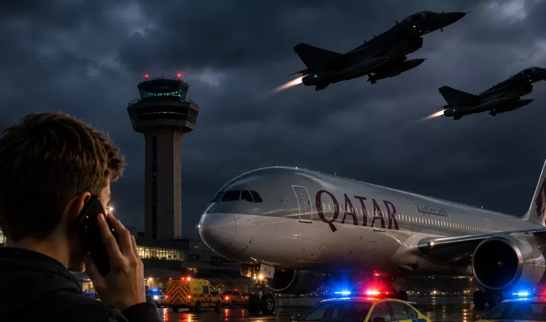 İngiltere'de Manchester Havalimanı'na iniş yapmaya hazırlanan Qatar Airways uçağı için