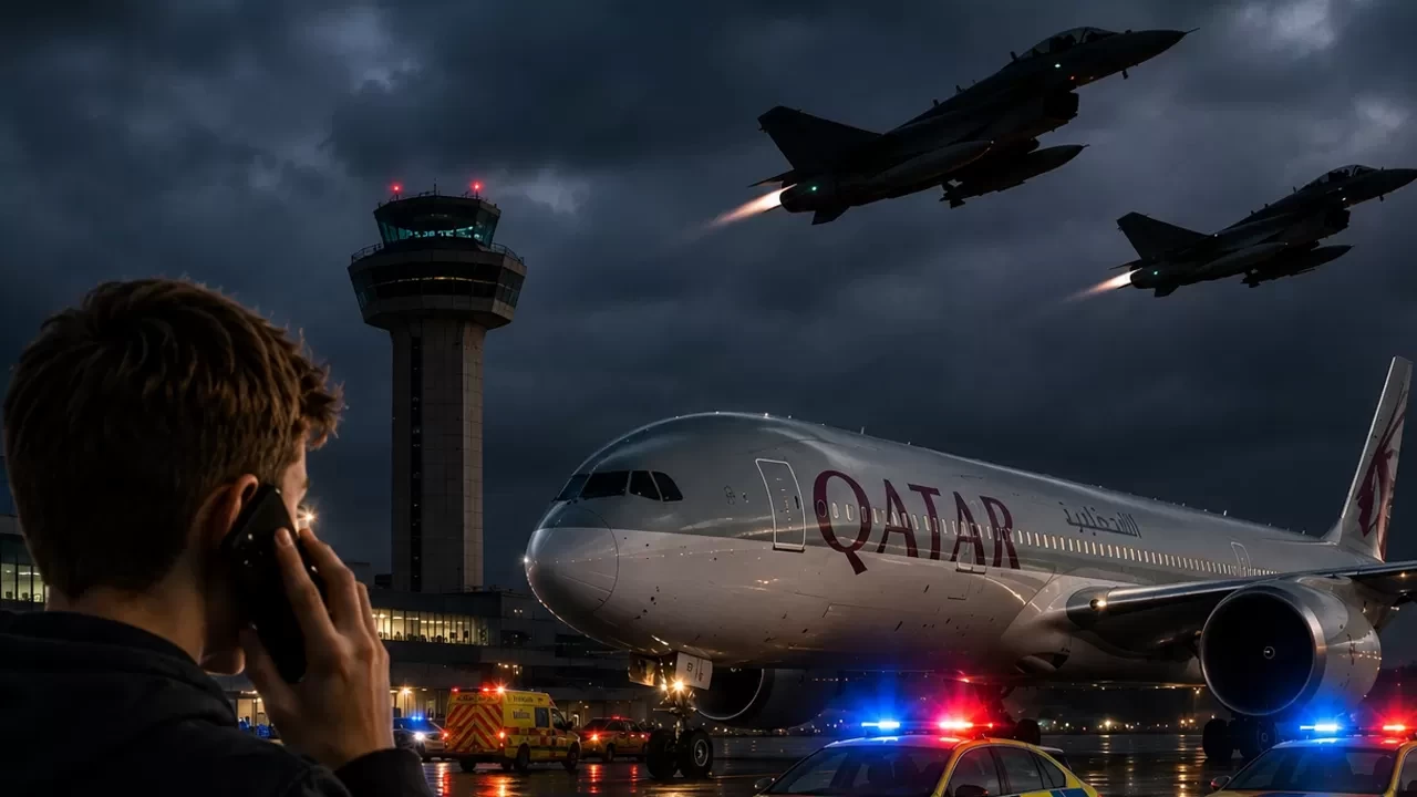 İngiltere'de Manchester Havalimanı'na iniş yapmaya hazırlanan Qatar Airways uçağı için